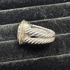 David Yurman Sterling & 18k 14mm Smoky Quartz & Diamond Albion Ring